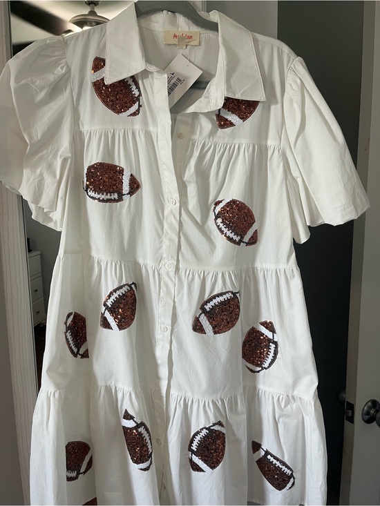 Peach Love California Dresses & Skirts - Peach Love California White Dress with Sequin Footballs